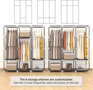 Armoire portable pliable <span class=keywords><strong>extensible</strong></span> moderne en métal de 51 pouces, 3 tringles à vêtements, 4 poches latérales, 6 rangements, chambre à coucher, salon - Product Image 6