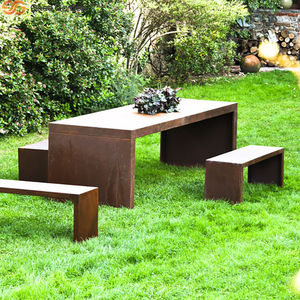 Ensemble table et banc en acier corten rustique industriel, mobilier de jardin extérieur, résistant aux intempéries, solution durable pour la terrasse - Product Image 1