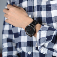 Montre en bois noire pour homme, bracelet en acier inoxydable, quartz analogique, luxe, mode, sport, cadeau