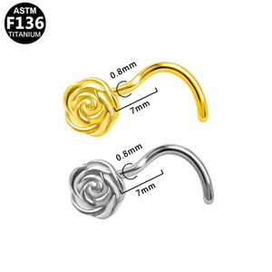 Anneau de nez en titane en forme de cœur, rose, papillon avec cristaux pour bijoux de piercing unisexe - Product Image 4