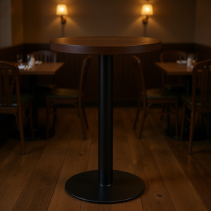 Dark Brown MDF <b>Bistro</b> <b>Table</b> 23.6 In <b>Round</b> Restaurant Furniture Contemporary Design Durable Modern Commercial Use - Product Image 2