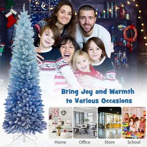 Árbol de Navidad Artificial flocado con nieve de gradiente <span class=keywords><strong>azul</strong></span> de 6 pies, árbol completo de Navidad con bisagras sin iluminar, puntas de rama exuberante 435, soporte de Metal plegable - Product Image 2