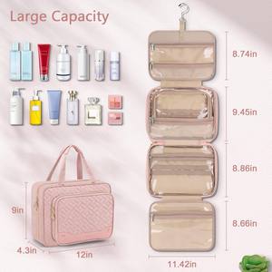 Bolsa de Maquillaje Grande de Cuero PU para Mujer, con Cierre de Cremallera, para Artículos de Aseo, con Colgador para Viaje, Almacenamiento de Joyas - Bolsas de Cosméticos - Product Image 2