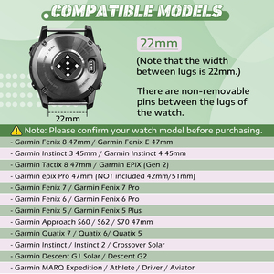 Correa de Reloj de 22 mm para <span class=keywords><strong>Garmin</strong></span> Fenix 8/E 47 mm/Fenix 7/7 Pro/Fenix 6/6 Pro/Fenix 5/5 Plus/Epix Gen 2/<span class=keywords><strong>Approach</strong></span> <span class=keywords><strong>S62</strong></span>/S60 - Product Image 3