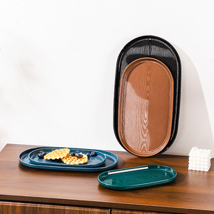 Creative wood-grain oval <b>plate</b>, a light luxury tableware <b>plate</b> for dishes, desserts, pastries, grilled skewers, fried skewers, - Product Image 1