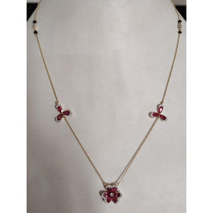 Collier pendentif floral en or 18 carats avec rubis et diamants, chaîne à perles noires, bijoux élégants et raffinés pour les êtres chers - Product Image 4