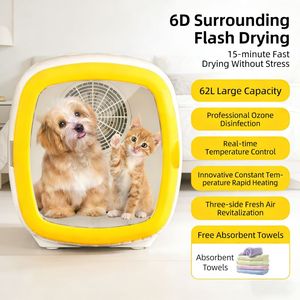 Séchoir intelligent pour animaux domestiques, en plastique, avec stérilisation, silencieux, flux d'air 6D, thermostat IA, pour chats et chiens, pour salle de bain - Product Image 1