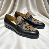 Mocassins de luxe pour hommes en cuir et crin de cheval léopard, chaussures habillées décontractées en cuir, chaussures respirantes et confortables pour gentleman