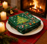 Serviettes en papier jetables sur le thème de l'arbre de Noël vert, décoration de fête de Noël, serviettes jetables sur le thème de l'arbre de Noël vert en gros