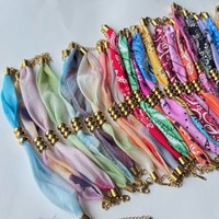 Bracelet tendance ZM02 style bohème avec ruban, perles en acier inoxydable étanches et tissu de soie coloré