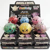 Jouet anti-stress en forme de boulette Angel Devil Squishy, rempli de perles à paillettes, à remontée lente, vente en gros