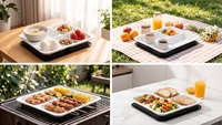 Plateau en mélamine réutilisable pour le déjeuner scolaire, 13 pouces, 6 compartiments, pour servir des portions de nourriture rapide