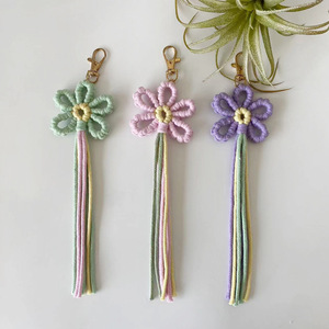 Boho Crochet Flower Keychain Tassels Braided Rope Key Chains Bag Pendant Charm Keychain Handmade Flower Keyring Macrame Keychain - Product Image 2
