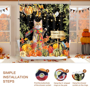 Juego de Cortinas de Baño de Tela de Poliéster Impermeable y Lavable a Máquina para Decoración del Hogar en Halloween, Navidad, Otoño y Todos los Días - Product Image 4