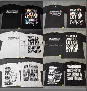 T-Shirt Oversize di Alta Qualità a <span class=keywords><strong>Maniche</strong></span> <span class=keywords><strong>Corte</strong></span> 100% Cotone, Abbigliamento Maschile con Scritta 'THAT'S AWFUL LOT of COUGH SYRUP' - Product Image 2