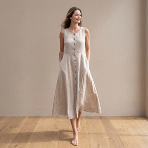 Vestido Midi de Verano de Algodón Orgánico de Moda para Mujer, Mangas con Lazo, Corte Holgado, Regalo para Ella, Precio al por Mayor - Product Image 3