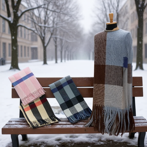 Bufanda a cuadros grande para mujer, accesorio cálido de invierno, pañuelo a cuadros de moda con borde de flecos, paquete de 12 piezas - Product Image 3