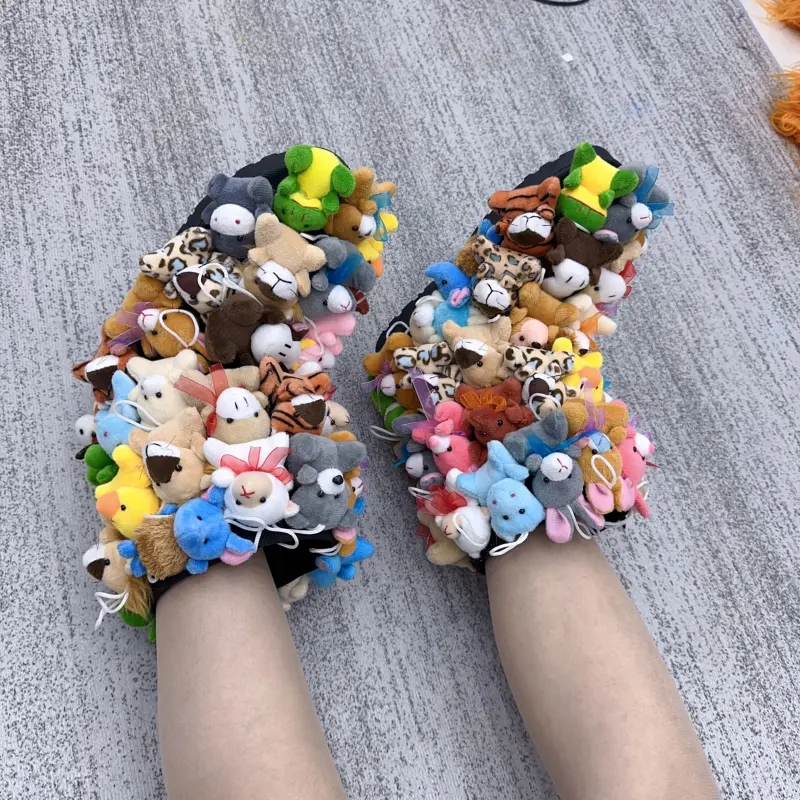 Winter Snow Boots Women Unique Teddy Bear Boots Covered In Stuffed Animals Fluffy Middle Calf Platform Boots