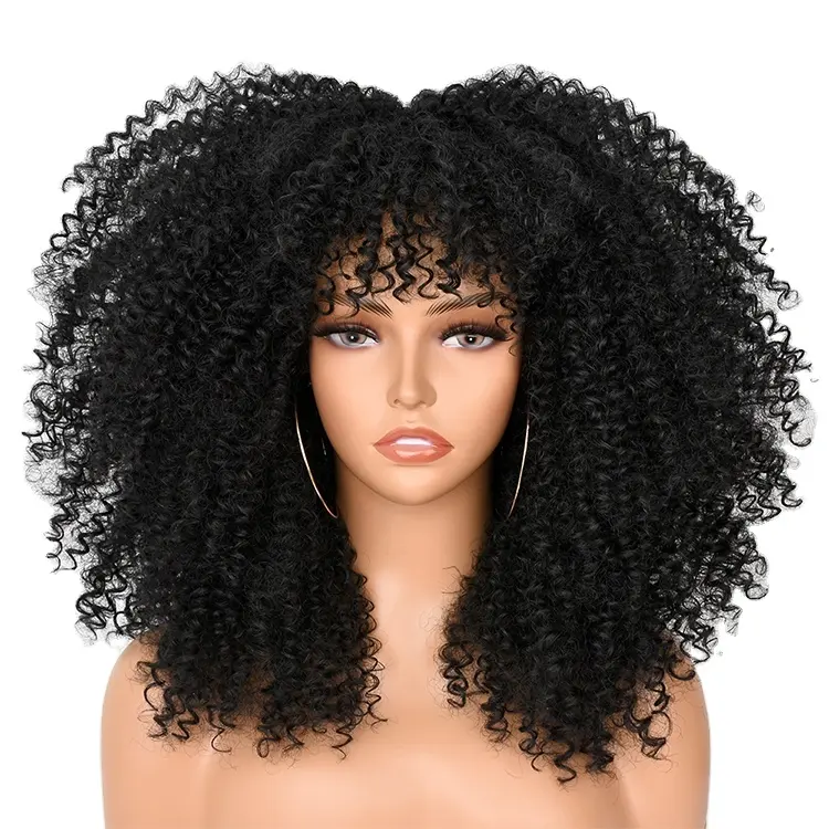Eunavia — perruques Afro synthétiques bouclées et crépues 16 pouces, longues avec frange pour femmes noires, résistantes à la chaleur, vente en gros de qualité supérieure