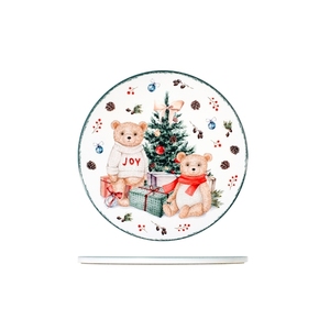 Sous-plat rond en céramique, motif ours de Noël, décoration de table pour les fêtes - Product Image 1