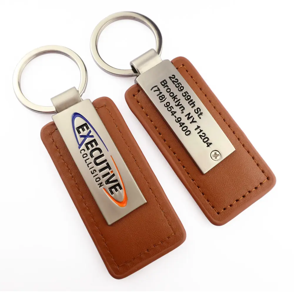 Custom Leather Car Keychain Custom Logo Brown Leather Metal Keychain For Car Keys