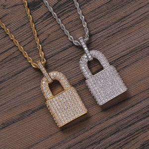Pendentif cadenas, bijoux hip-hop, accessoires populaires transfrontaliers, zircon incrusté de cuivre, petit collier pendentif cadenas. - Product Image 2