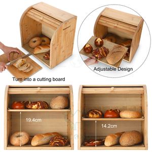Caja de pan, cajas de pan de bambú de 2 capas para almacenamiento de alimentos de cocina, guardián de pan de gran capacidad - Product Image 6