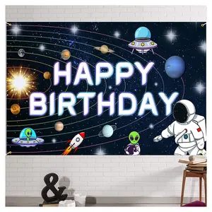 2023 Cross Border New Astronaut Theme Birthday Background Cloth Party Decoration Banner Flag Photo Hanging Cloth