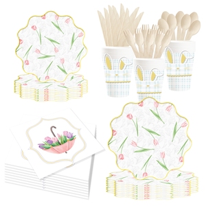 DAMAI Custom Disposable Paper Plates Flower Theme Party Decorations for Spring Tea Party Tulip Floral <b>Easter</b> Paper Tableware Set - Product Image 5