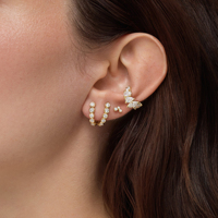 Gemnel Pendientes de Plata 925 con Circonitas Cúbicas Transparentes de Corte Mixto, Diseño Curvo, Estilo Escalador, Multiestilo, con Clip y Tipo Broche, Joyería Minimalista