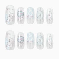 Faux ongles à presser Baby Blue Sheep Story, courts et effilés, motif écossais avec nœud, style Sweet Girl, faits main