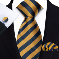 Suministro Directo de Fábrica en Stock: Corbata, Pañuelo de Bolsillo y Gemelos de Poliéster a Rayas Multicolor para Hombre, Modelo 2025, para Negocios y Viajes