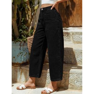 Women's High Waisted Barrel Jeans Wide Leg Ankle Length <b>Denim</b> Pants Vintage Style Casual Comfort Cotton <b>Material</b> - Product Image 3