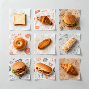 Hojas de Papel Kraft Recubiertas de PE Impermeables con Logotipo Personalizado de Fábrica, Papel Antigrasa de Grado Alimenticio para Hamburguesas, Sándwiches, Pan y Delicatesen - Product Image 1
