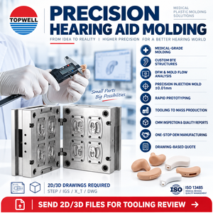 Prothèses auditives TOP WELL Design moulées par injection, sur mesure pour personnes âgées, structure BTE, coque de précision en PC/ABS, qualité médicale certifiée ISO9001 - Product Image 1