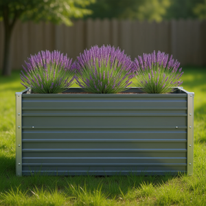 Bac à légumes surélevé en acier galvanisé gris 39,4x39,4x17,7 pouces, design moderne pour la culture de légumes en jardin - Product Image 2