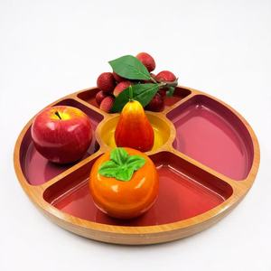 Bamboo Divided <b>Round</b> <b>Tray</b> 36cm Watermelon Red Fruit Serving <b>Tray</b> Residential Use - Product Image 2