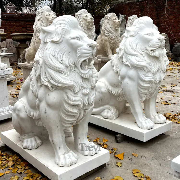 Высококачественная наружная натуральная белая мраморная статуя льва в натуральную величину цена