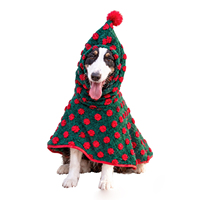 Tersedia Mantel Anjing Tebal Hangat Musim Dingin, Merah Hijau Polkadot, Berbahan Fleece dengan Tudung, untuk Anjing Sedang/Besar, Pakaian Hewan Peliharaan