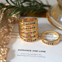 Bague Éternité Femme Arc-en-ciel Étanche en Zircon Cubique, Plaqué Or 18K, Anneau Empilable Rond Multi-Pierres Précieuses, Anillos