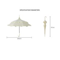 Parapluie de pluie vintage OEM en dentelle, style pagode, ouverture automatique, poignée à crochet, pour mariée, mariage, princesse, à volants, longue tige, pour femme