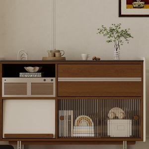 Cherry Wood <b>Sideboard</b> Storage Cabinet French Retro Style Small Apartment Wall Mounted Entryway Furniture - Product Image 3