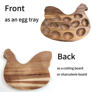 Plateau de service réversible en bois d'acacia écoresponsable à 12 trous pour œufs farcis, plateau de charcuterie de Pâques, pour comptoirs de <span class=keywords><strong>cuisine</strong></span> - Product Image 2