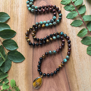 สร้อยมาลาถักมือ <span class=keywords><strong>108</strong></span> เม็ด, ไทเกอร์อาย, แอฟริกันเทอร์ควอยซ์, จาปา มาลา, สำหรับการทำสมาธิ, คริสตัลบำบัด, เครื่องประดับสำหรับโยคะและการสวดมนต์ - Product Image 2