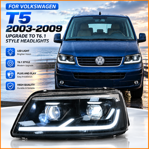 สำหรับ Volkswagen Multivan Cavarelle <span class=keywords><strong>T5</strong></span> ปี 2003 ถึง 2009 T6 ชุดไฟหน้าโปรเจคเตอร์เลนส์ทรง 1 สีดำ พร้อมกรอบตกแต่ง อัพเกรดเปลี่ยนทดแทน - Product Image 2
