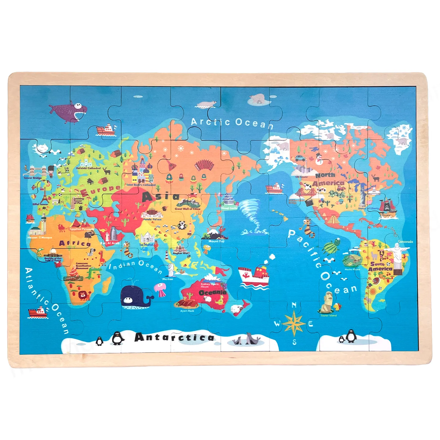 Educational Travel Games World Map Learning Toys Magnetic Wooden Jigsaw Puzzles for Kids