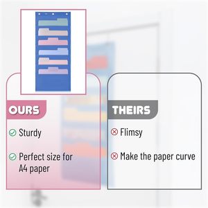 Hanging Wall <b>File</b> Organizer 6 Pocket Blue With 3 Stainless Steel <b>Hangers</b> For Office Storage Behind Doors Or On Walls - Product Image 5