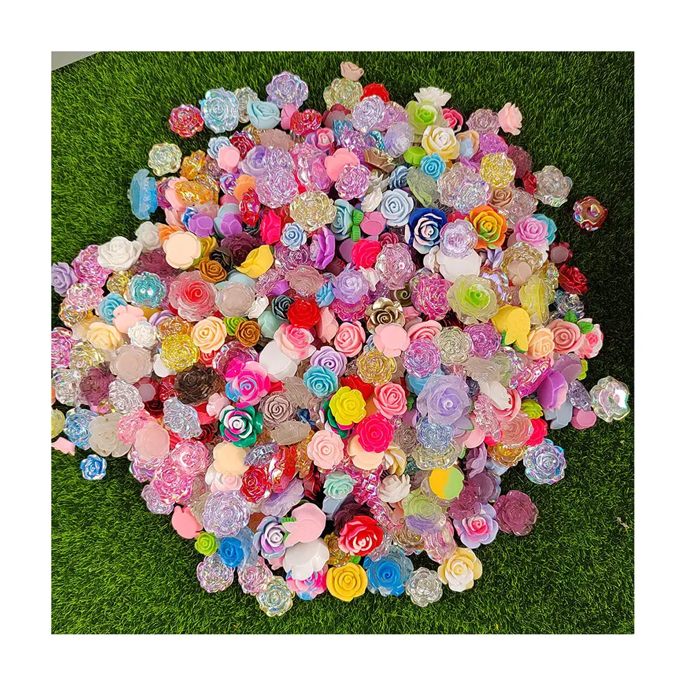 AB Color Mix Design Rose Flower Resin Cabochon Hair Bow Making decorazioni per custodie per cellulari