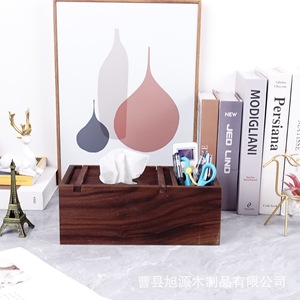En stock : Boîte à mouchoirs en bois de noyer noir avec compartiments, boîte de rangement pour télécommandes, nouveau style chinois pour salon - Product Image 4