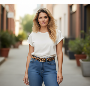 Cintura Leopardata con Fibbia Ovale da 2,5 cm, Cintura Modellante Traspirante in Spandex e Poliestere per Tutte le Stagioni, Modello Cinese 71676 - Product Image 4